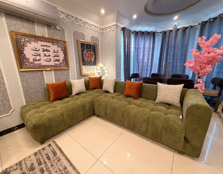 6 Seater Sage Green Boucle Sectional Sofa – Modern Cloud Style