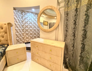 Royal Tufted Luxury Complete Bedroom Set (Beige Velvet/Chenille)