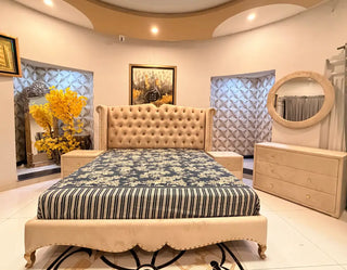 Royal Tufted Luxury Complete Bedroom Set (Beige Velvet/Chenille)