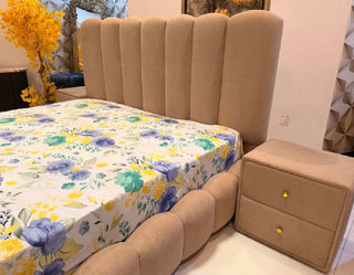 Modern Fluted Luxury Complete Bedroom Set (Beige Chenille)