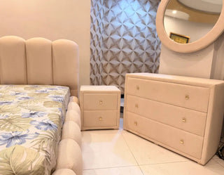 Luxury Velvet Channel-Tufted Complete Bedroom Set with Storage Bench | Bed, 2 Side Tables & Dressing