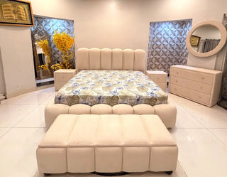 Luxury Velvet Channel-Tufted Complete Bedroom Set with Storage Bench | Bed, 2 Side Tables & Dressing