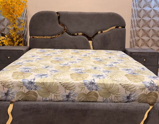 Modern Luxury Split-Design Velvet Bed with Attached Side Tables