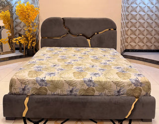Modern Luxury Split-Design Velvet Bed with Attached Side Tables