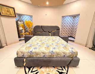 Modern Luxury Split-Design Velvet Bed with Attached Side Tables