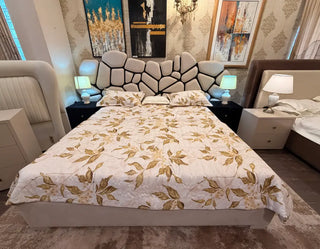 Modern Boucle & Velvet Contrast Luxury Bed Set with Two Side Tables