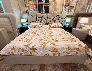 Modern Boucle & Velvet Contrast Luxury Bed Set with Two Side Tables