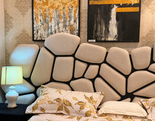 Modern Boucle & Velvet Contrast Luxury Bed Set with Two Side Tables