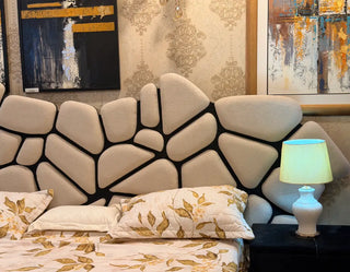 Modern Boucle & Velvet Contrast Luxury Bed Set with Two Side Tables