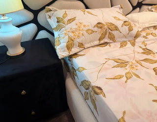 Modern Boucle & Velvet Contrast Luxury Bed Set with Two Side Tables