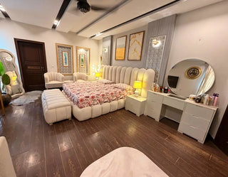 Luxury Complete Bedroom Set – Bed, Side Tables, Dressing, Mirrors, Chairs & Ottoman