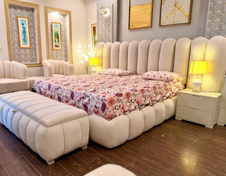 Luxury Complete Bedroom Set – Bed, Side Tables, Dressing, Mirrors, Chairs & Ottoman