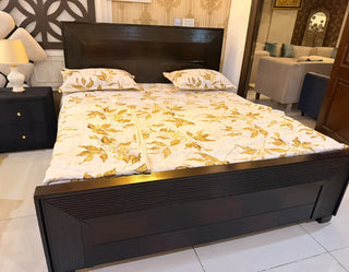 Modern Dark Wood Double Bed with Dressing & Side Tables Set