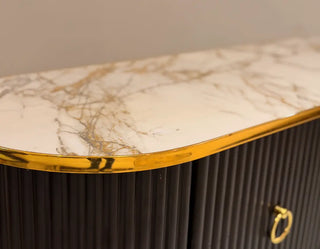 Modern Fluted Console Table with Marble Top & Gold Trim