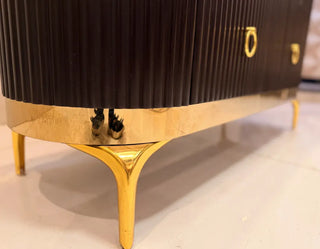 Modern Fluted Console Table with Marble Top & Gold Trim