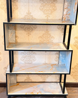 Modern 5-Tier Geometric Bookshelf with Marble-Finish Shelves | Open Display Rack