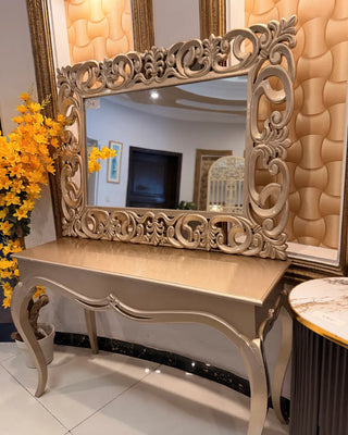 Royal Carved Console Table with Matching Wall Mirror Set