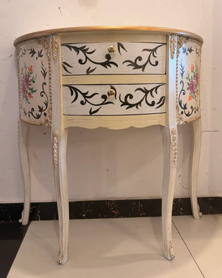 Hand-Painted Half-Moon Vintage Wooden Console Table