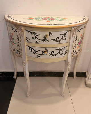 Hand-Painted Half-Moon Vintage Wooden Console Table