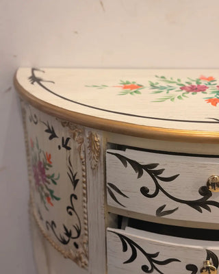 Hand-Painted Half-Moon Vintage Wooden Console Table