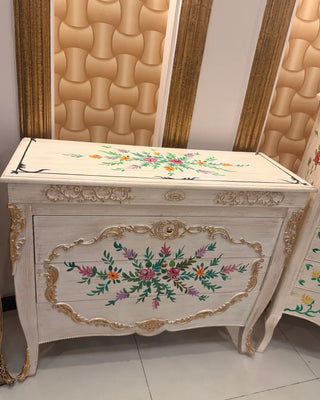 Hand-Painted 2-Drawer Vintage Wooden Console Table