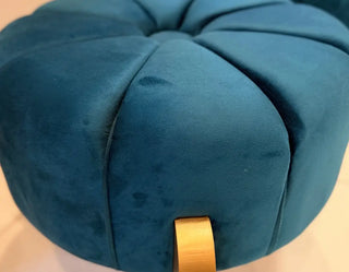 Crimson Bouclé Pleated Round Ottoman Stool | Luxury Vanity Bench with Ornate Gold Legs