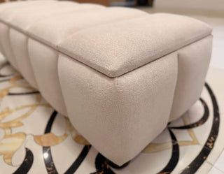 Modern Channel-Tufted Storage Bench / Saving Box | Off-White Textured Ottoman