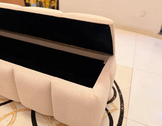 Modern Channel-Tufted Storage Bench / Saving Box | Off-White Textured Ottoman