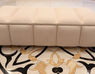 Modern Channel-Tufted Storage Bench / Saving Box | Off-White Textured Ottoman