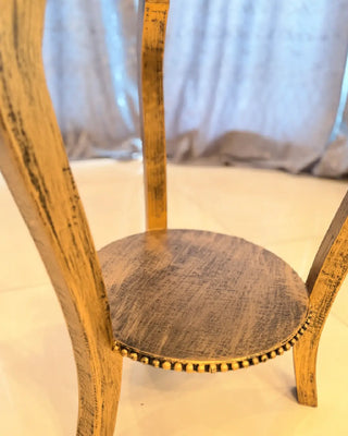 Vintage Carved Accent Table | Round Glass-Top Center Table with Lower Shelf