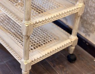 Vintage Rolling Serving Trolley | Mobile Bar Cart with Removable Rattan Tray & Shelves
