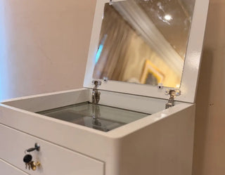 Modern Flip-Top Makeup Vanity Table | White Dressing Table with Compartments & Stool