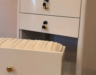 Modern Flip-Top Makeup Vanity Table | White Dressing Table with Compartments & Stool
