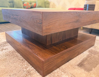 Modern Minimalist Wooden Coffee Table | Square Layered Center Table