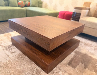 Modern Minimalist Wooden Coffee Table | Square Layered Center Table