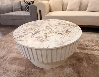 Modern Fluted Round Coffee Table with Marble Sheet Top