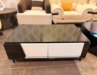 Modern Black and White TV Console with 4 Drawers