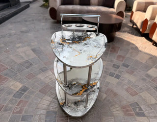 Modern 3-Tier Serving Trolley with Marble-Effect Shelves