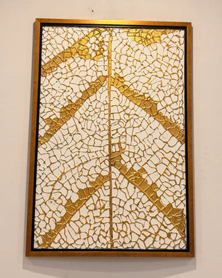Gilded Vein Abstract Textured Wall Art | Modern Gold and White Canvas Painting with Wooden Frame