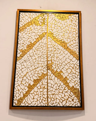 Gilded Vein Abstract Textured Wall Art | Modern Gold and White Canvas Painting with Wooden Frame
