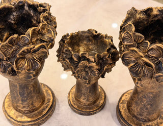Antique Gold Floral Crown Face Vase Set | 3-Piece Decorative Planter and Sculpture Decor