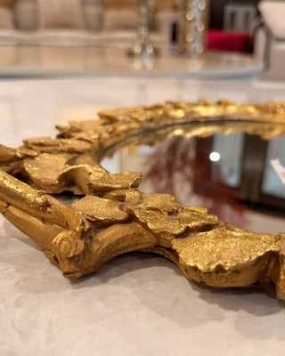 Gilded Leaf Accent Decorative Serving Tray | Antique Gold Vanity and Tabletop Tray with Handles