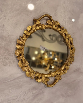 Gilded Leaf Accent Decorative Serving Tray | Antique Gold Vanity and Tabletop Tray with Handles