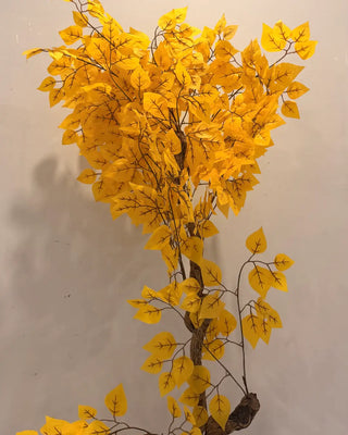 Radiant Yellow Blossom Tall Floor Plant | Luxury Artificial Floral Arrangement in Textured White & Gold Vase