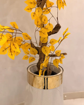 Radiant Yellow Blossom Tall Floor Plant | Luxury Artificial Floral Arrangement in Textured White & Gold Vase