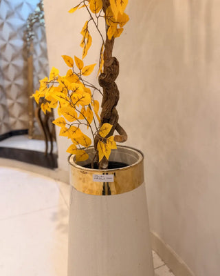 Radiant Yellow Blossom Tall Floor Plant | Luxury Artificial Floral Arrangement in Textured White & Gold Vase
