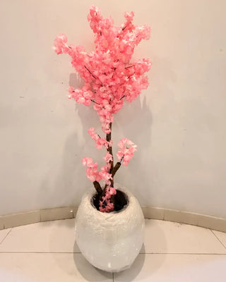 Artificial Blossom Cherry Tree in White Round Pot | Decorative Indoor Plant