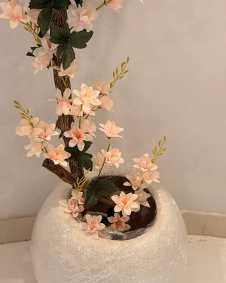 Elegant Peach Blossom Artificial Tree in Round White Pot | Home Decor Plant
