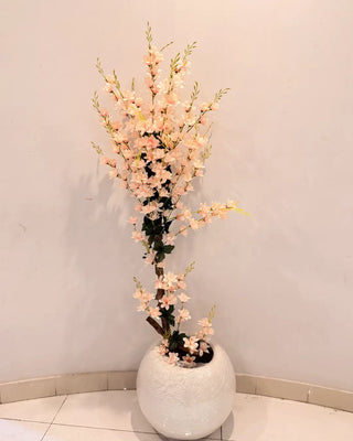 Elegant Peach Blossom Artificial Tree in Round White Pot | Home Decor Plant