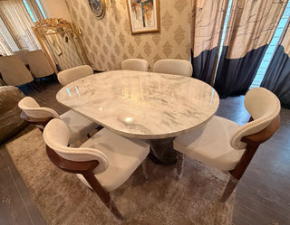 6 Seater Marble Top Dining Set with Elegant Upholstered Chairs